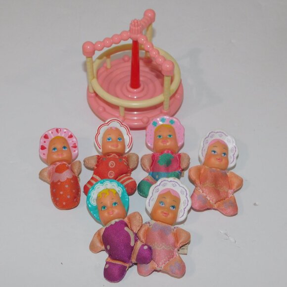 Lot 6 VTG 1989 Galoob So Small Babies 2.5" Mini Beanie Dolls & Merry Go Round - Picture 7 of 7